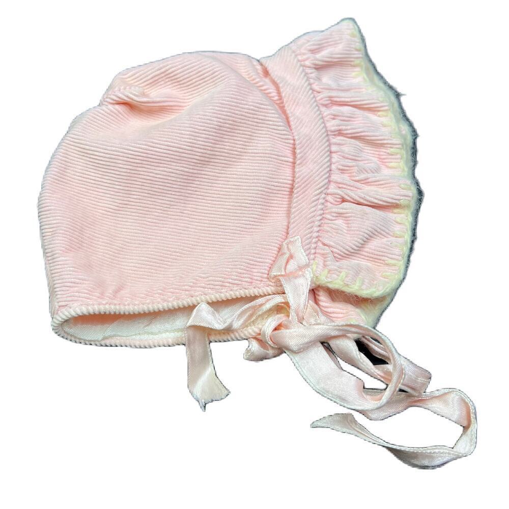 Vintage Pink Corduroy Baby Bonnet
